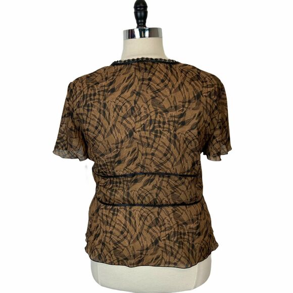 Sag Harbor Top Sheer Brown Black Corset Flutter Sleeve Plunge Neck Size 18 - Picture 3 of 15